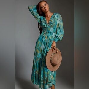 Anthropologie The Odetta Ruffled V-Neck Dress Size XS